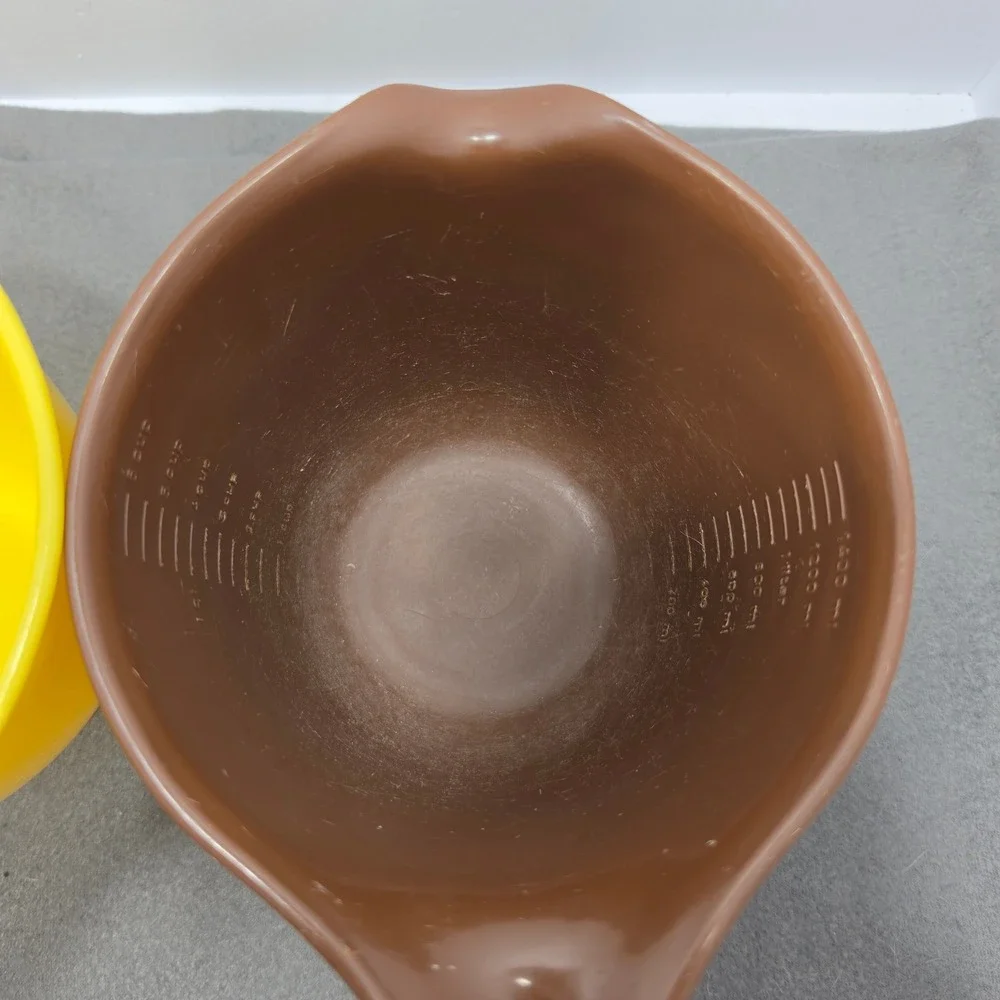 Vintage Tupperware 1.4L Measuring Mixing Pitcher Set Yellow Brown Retro 6 Cup  G